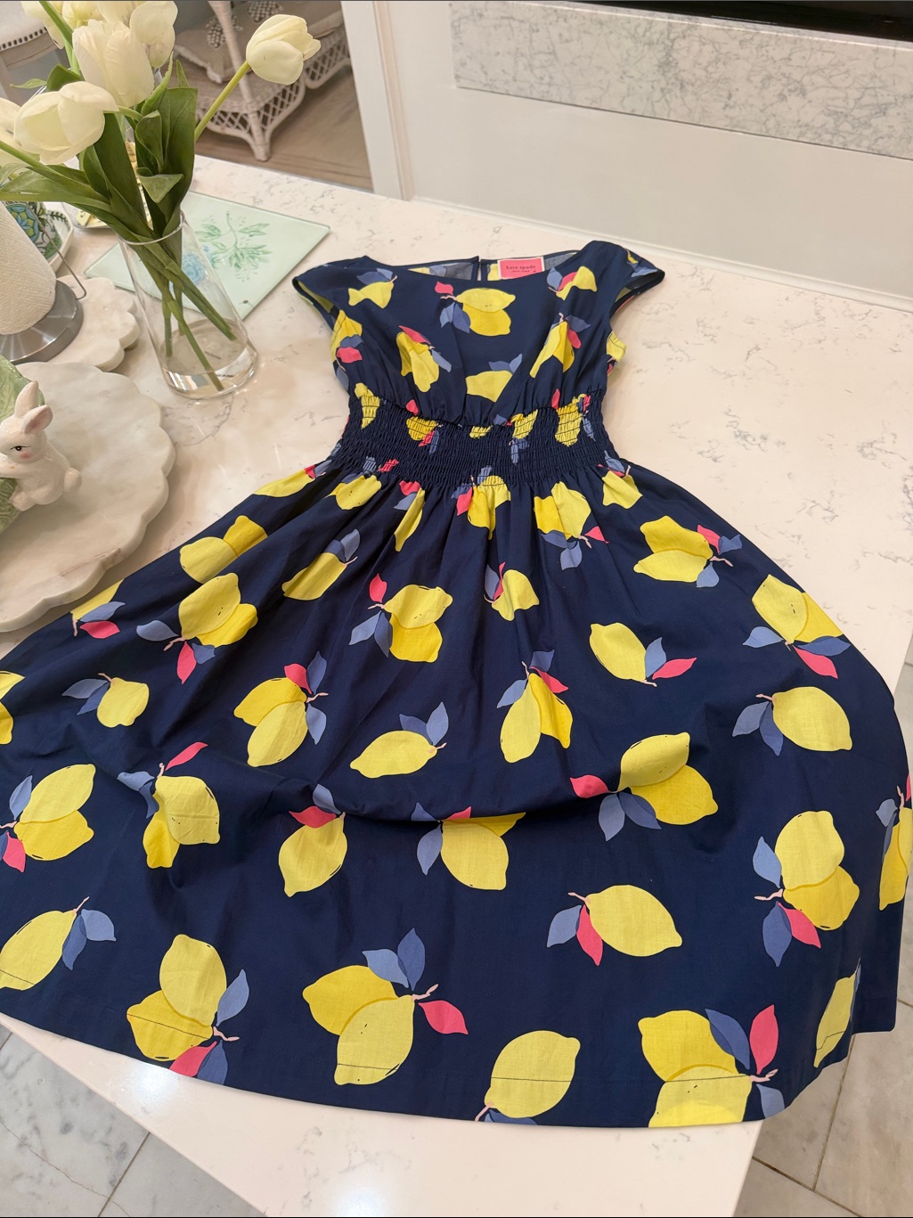 Kate Spade Navy Dress With Yellow Lemon Print And Pink Accents